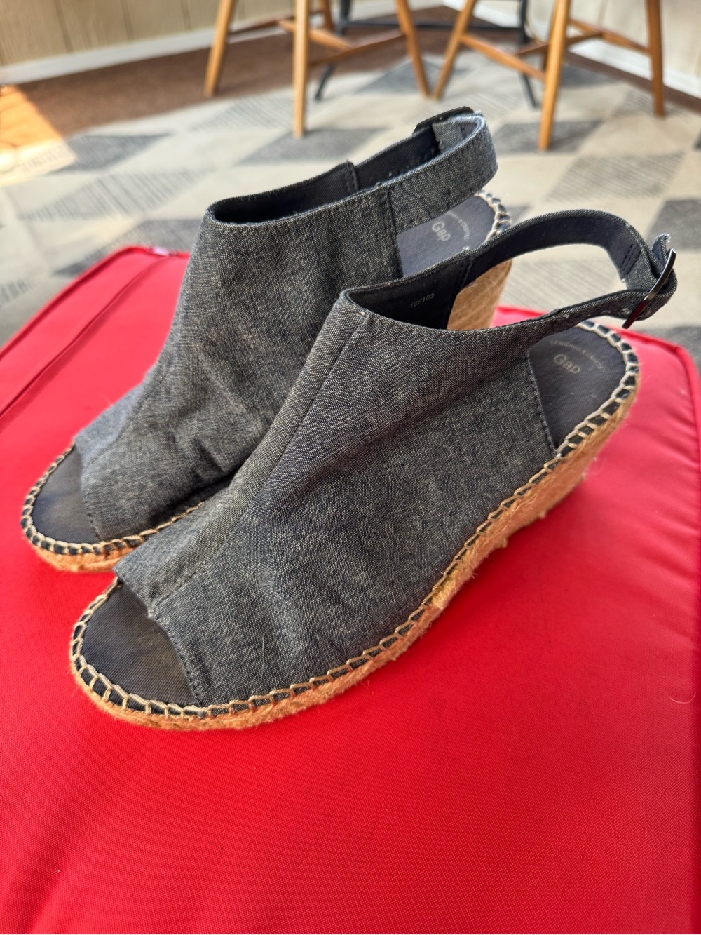 GAP Denim Open-Toe Espadrille Wedge Slingbacks